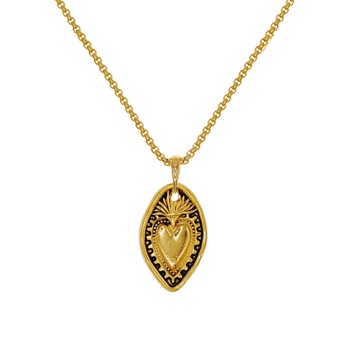 Christian Art 24K Copper Gold Plated Retro Style Heart Shield Handmade Pendant Necklace - image 3