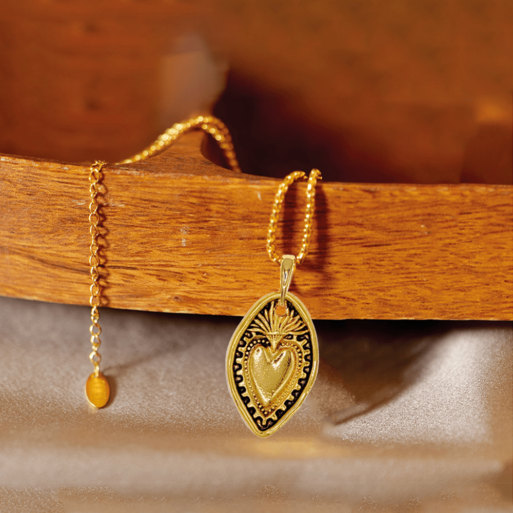 Christian Art 24K Copper Gold Plated Retro Style Heart Shield Handmade Pendant Necklace - Heart Shield - image 1