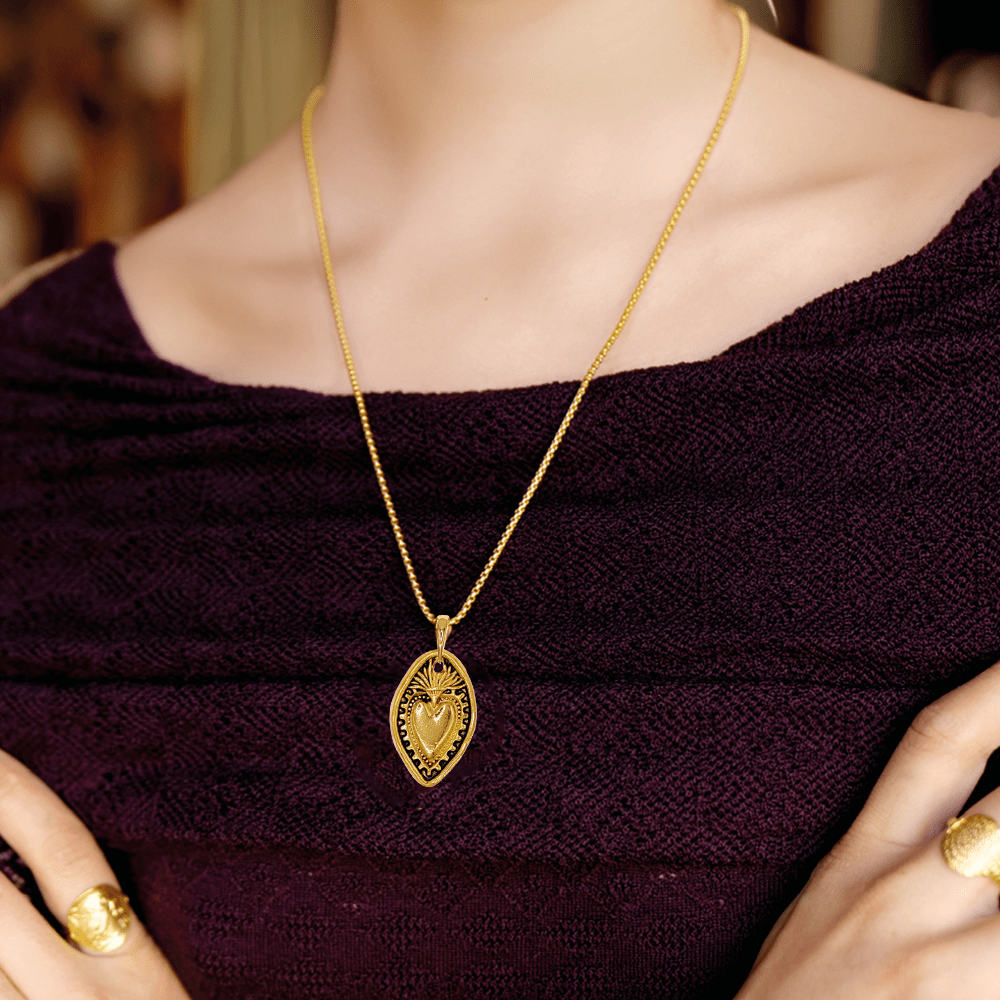 Christian Art 24K Copper Gold Plated Retro Style Heart Shield Handmade Pendant Necklace - image 2