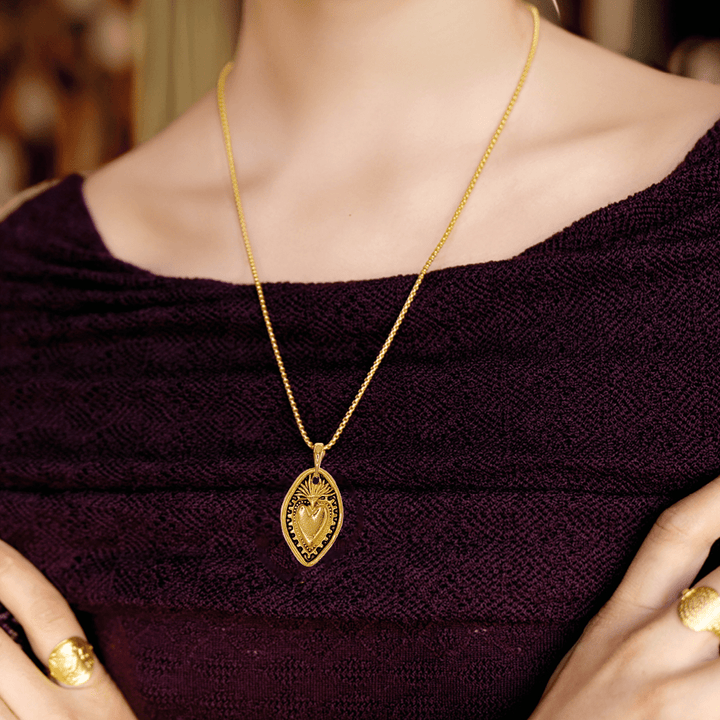 Christian Art 24K Copper Gold Plated Retro Style Heart Shield Handmade Pendant Necklace - image 2