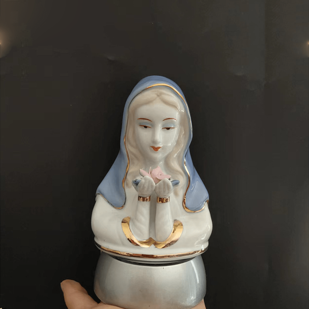 Christian Art Classic Style White-blue Ceramic Virgin Mary Figurine Stereoscopic Desktop Ornaments - image 2