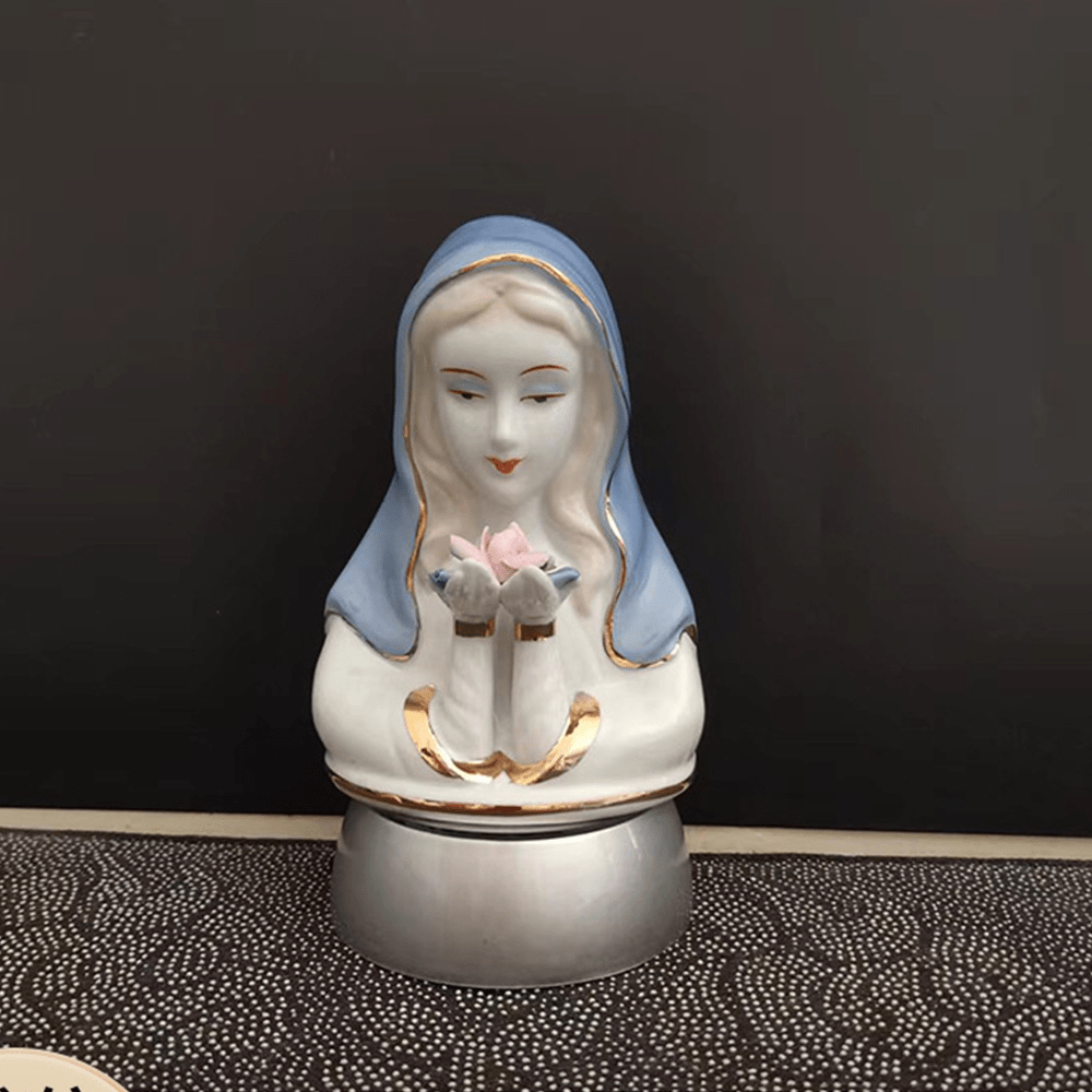 Christian Art Classic Style White-blue Ceramic Virgin Mary Figurine Stereoscopic Desktop Ornaments - Virgin Mary - image 1