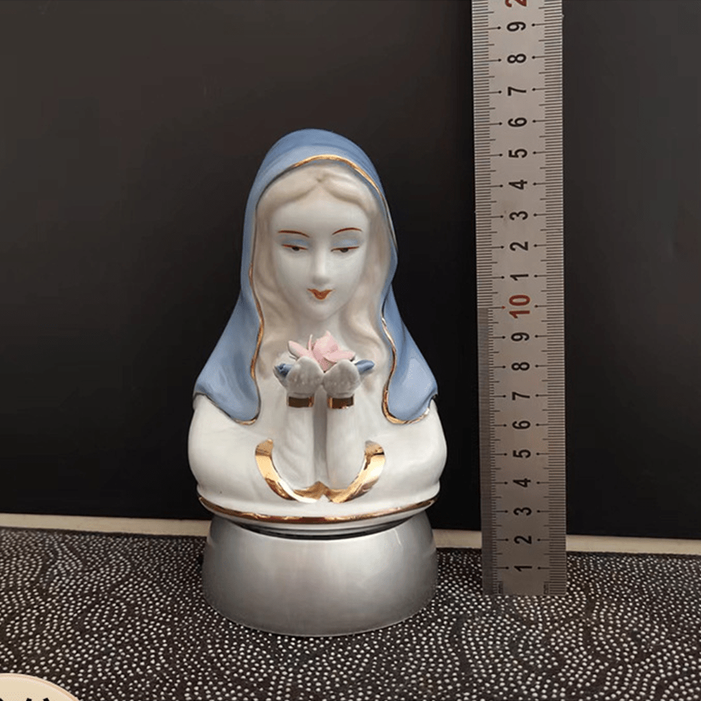 Christian Art Classic Style White-blue Ceramic Virgin Mary Figurine Stereoscopic Desktop Ornaments - image 4