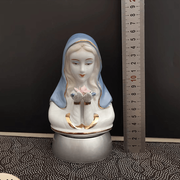 Christian Art Classic Style White-blue Ceramic Virgin Mary Figurine Stereoscopic Desktop Ornaments - image 4