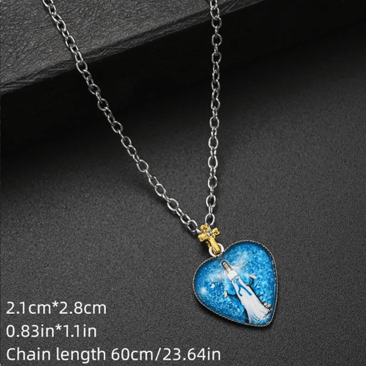 Christian Art Classic Style Heart-shaped Virgin Mary Glass Pendant Necklace - image 5