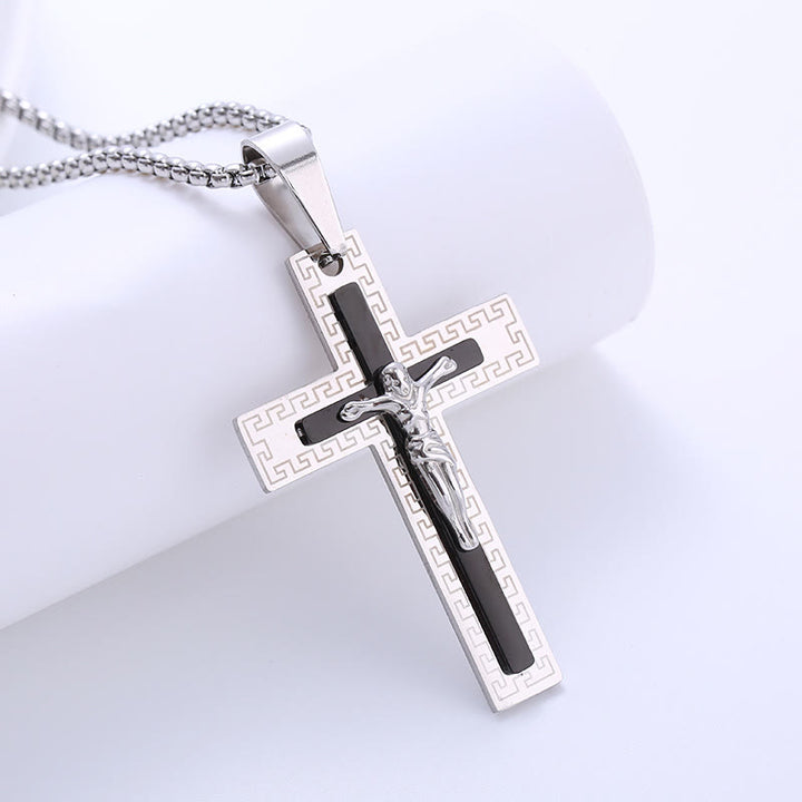 Retro Style Triple Layer Crucifix Pendant Titanium Necklace - image 3