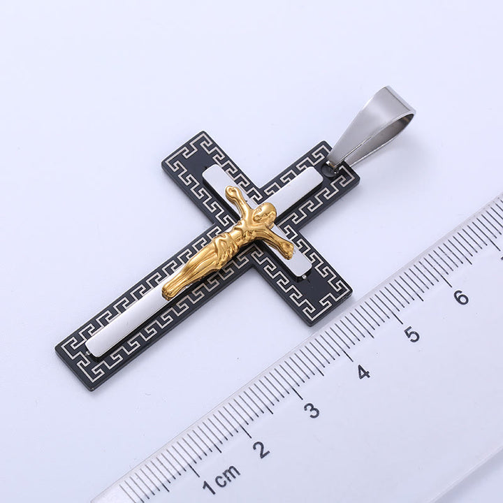 Retro Style Triple Layer Crucifix Pendant Titanium Necklace - image 6