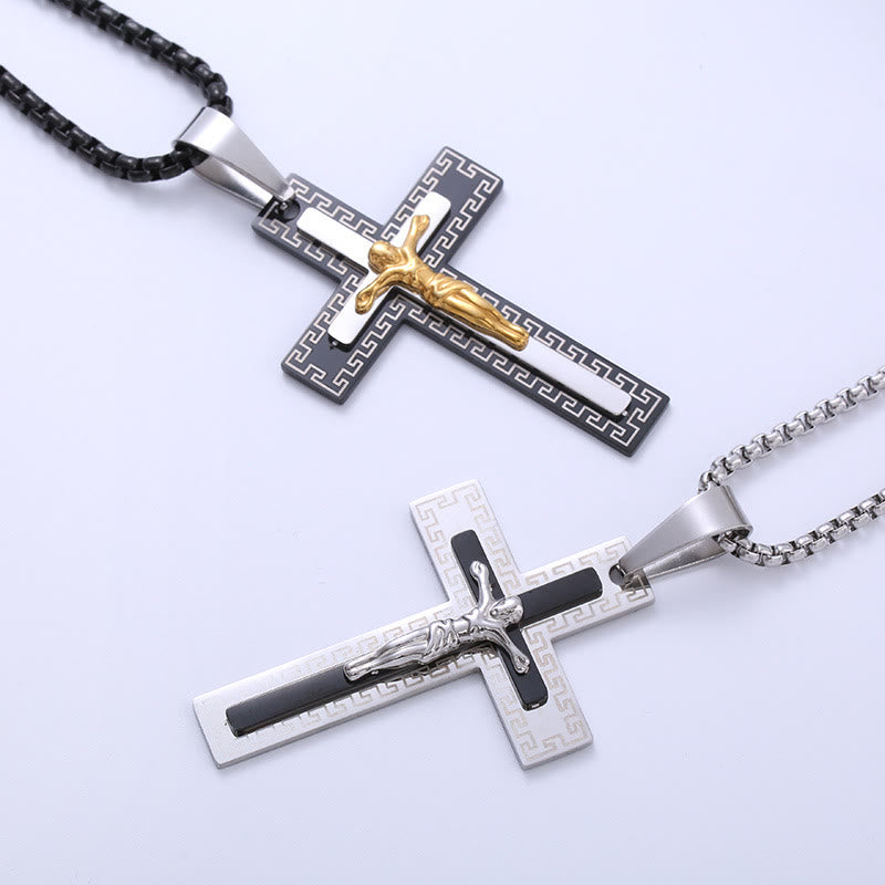 Retro Style Triple Layer Crucifix Pendant Titanium Necklace - image 2