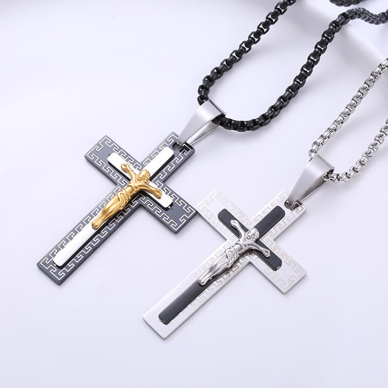 Retro Style Triple Layer Crucifix Pendant Titanium Necklace - image 5
