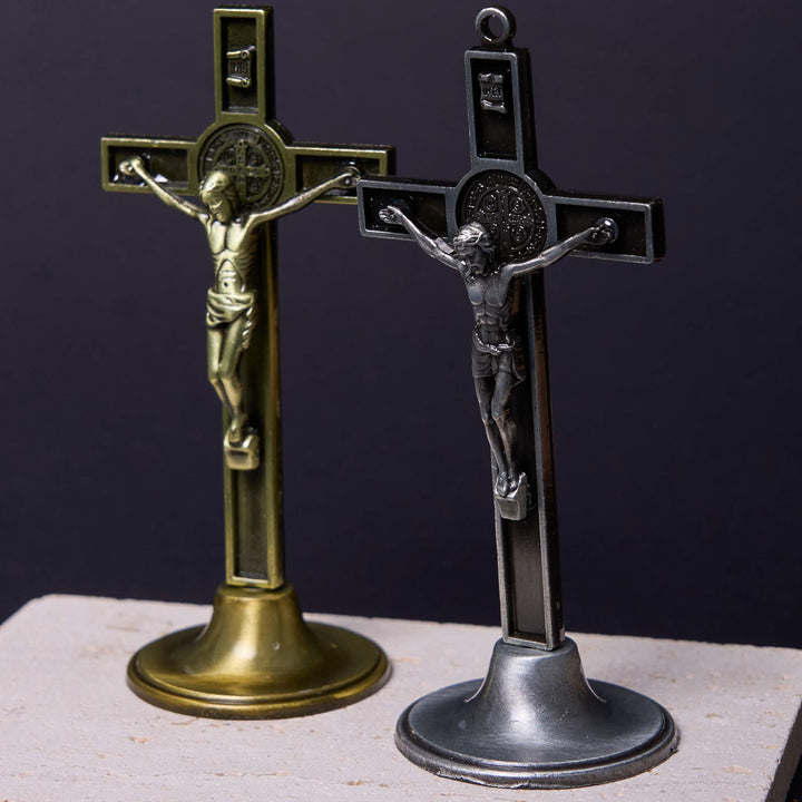 Christian Art Classic Style Silver Bronze Alloy Crucifix Stereoscopic Desktop Ornaments - image 3
