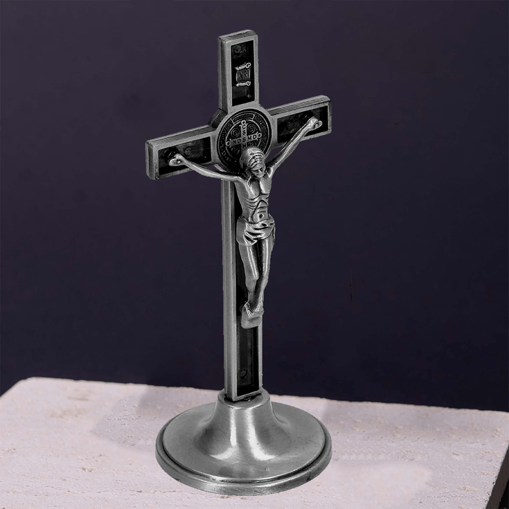 Christian Art Classic Style Silver Bronze Alloy Crucifix Stereoscopic Desktop Ornaments - Silver - image 1