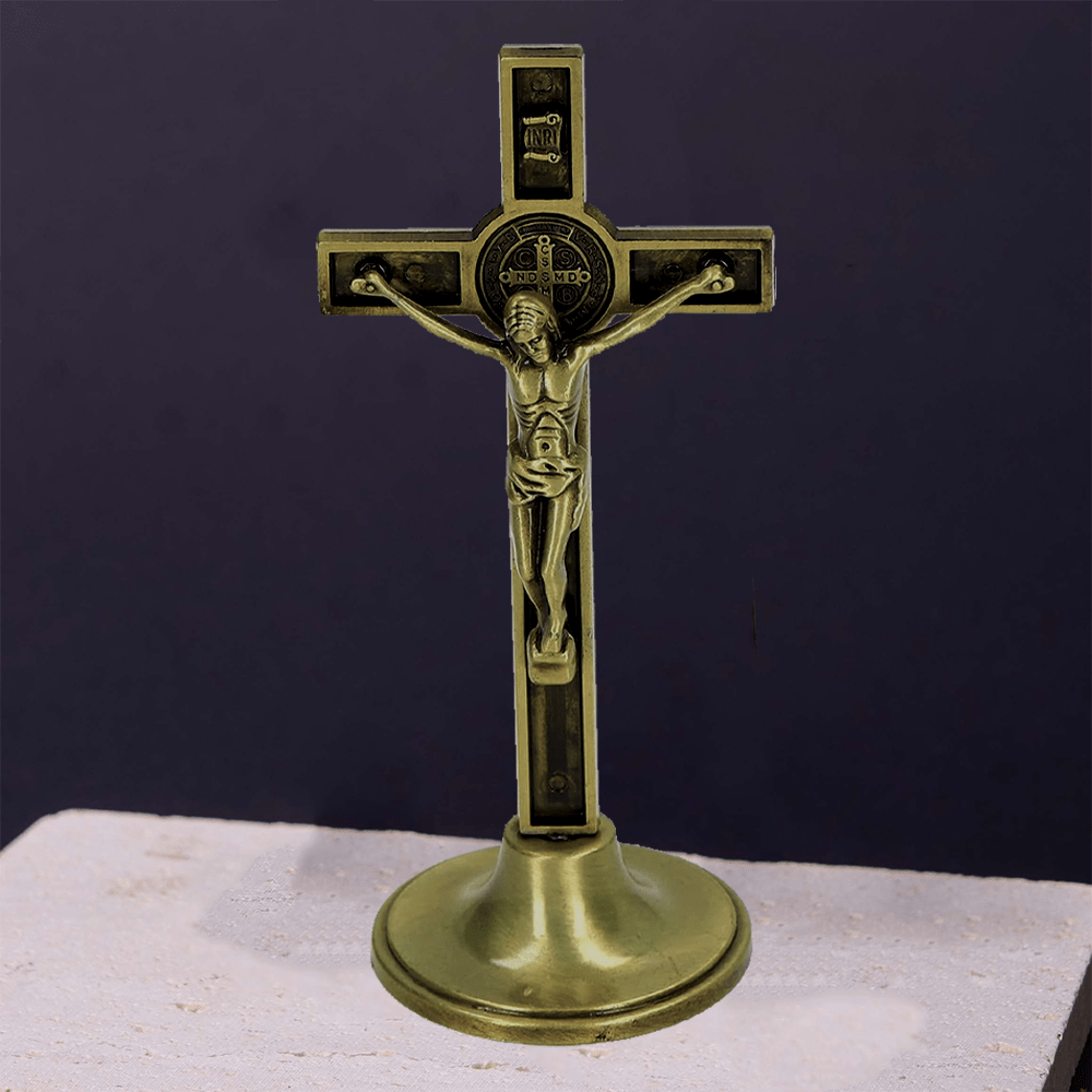 Christian Art Classic Style Silver Bronze Alloy Crucifix Stereoscopic Desktop Ornaments - Bronze - image 2