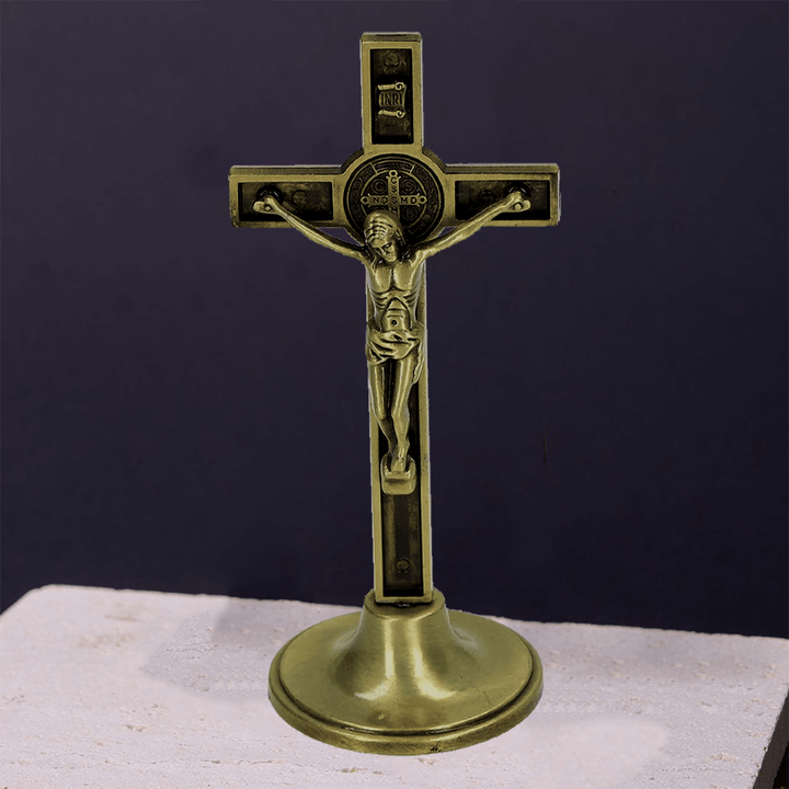 Christian Art Classic Style Silver Bronze Alloy Crucifix Stereoscopic Desktop Ornaments - Bronze - image 2