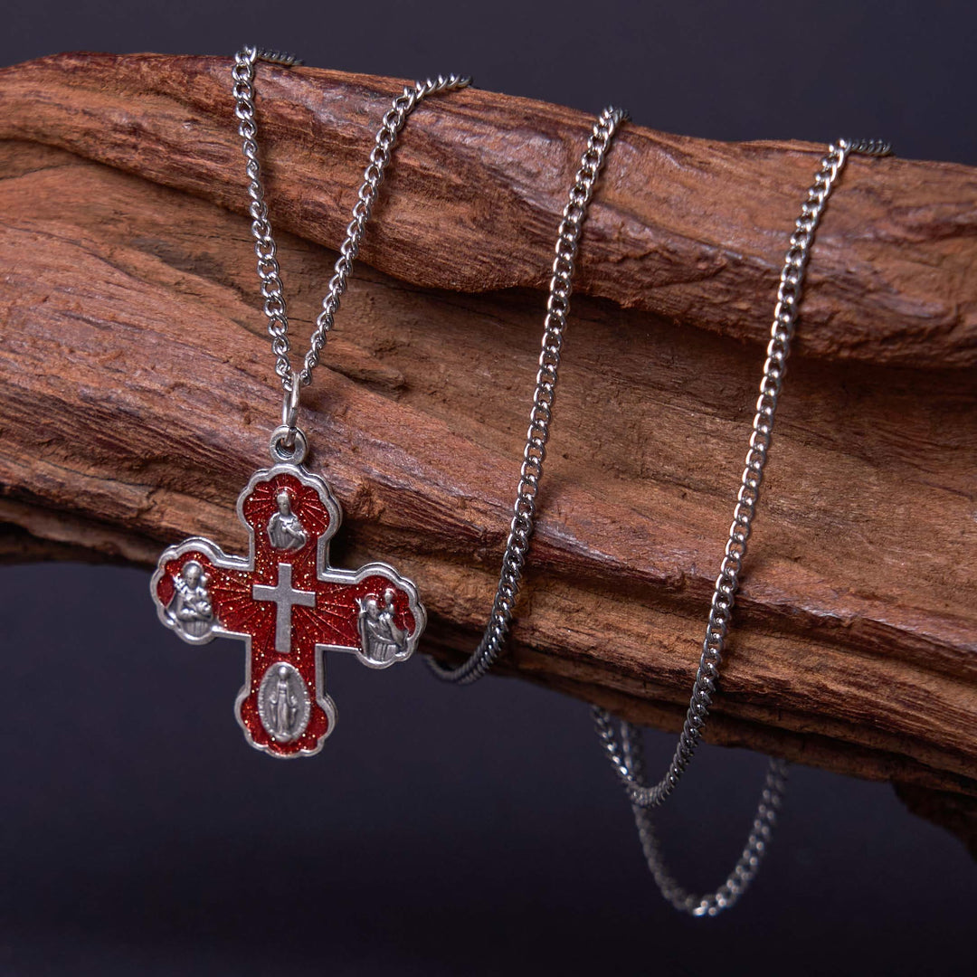 Classic Style Carmelite Five-in-One Four-Way Cross Pendant Alloy Necklace - Red - image 1