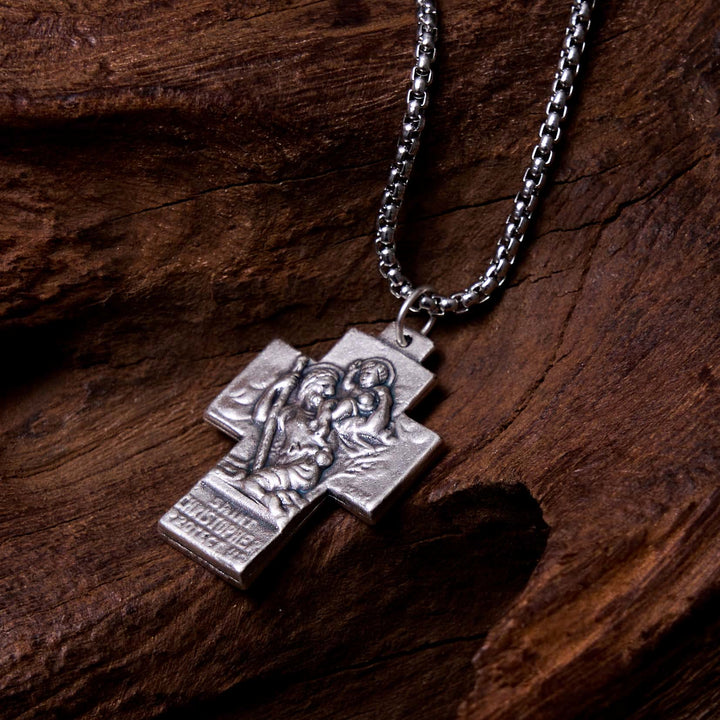 Classic Style Jesus Mary Joseph Guardian Cross Pendant Alloy Necklace - image 1
