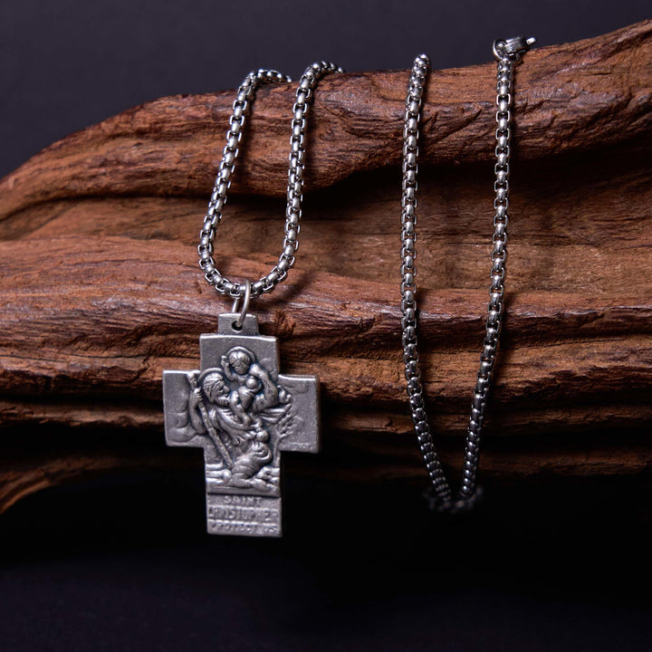Classic Style Jesus Mary Joseph Guardian Cross Pendant Alloy Necklace - image 5