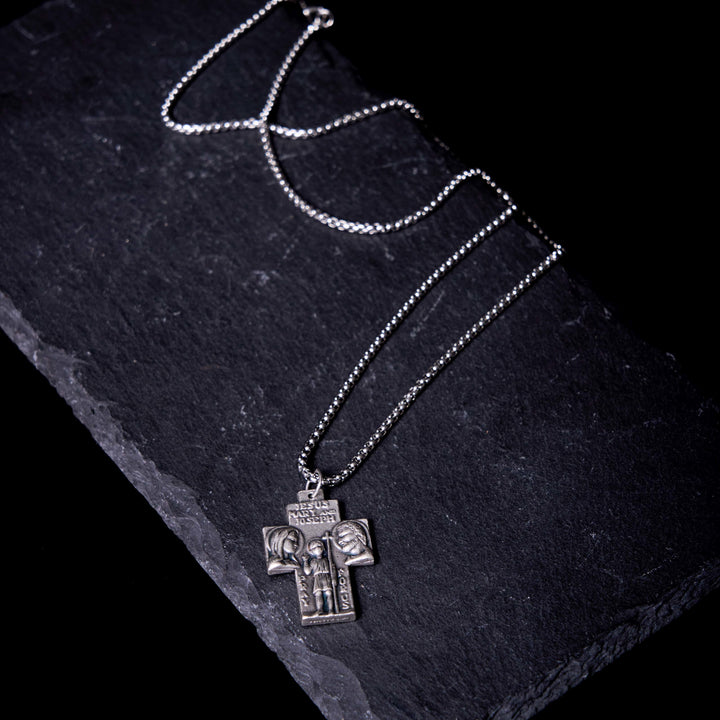 Classic Style Jesus Mary Joseph Guardian Cross Pendant Alloy Necklace - image 2