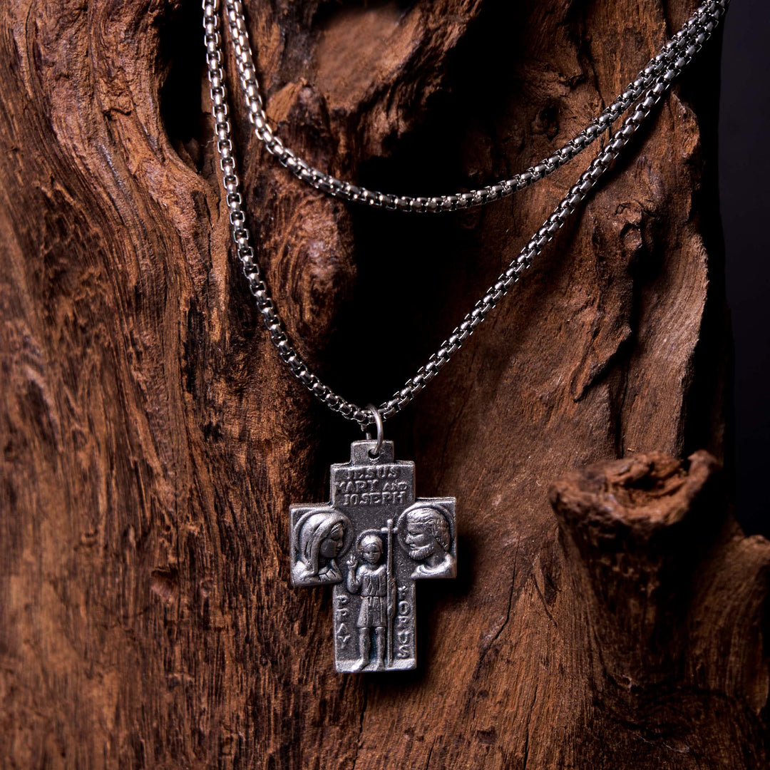 Classic Style Jesus Mary Joseph Guardian Cross Pendant Alloy Necklace - image 4