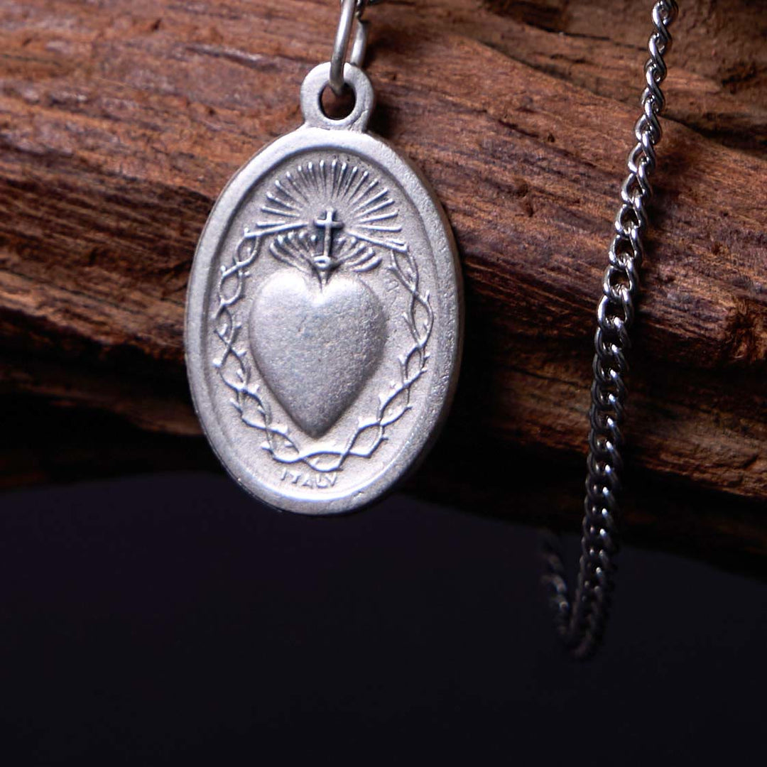 Classic Style Sacred Heart of Jesus Cross Flower Pendant Necklace - image 2