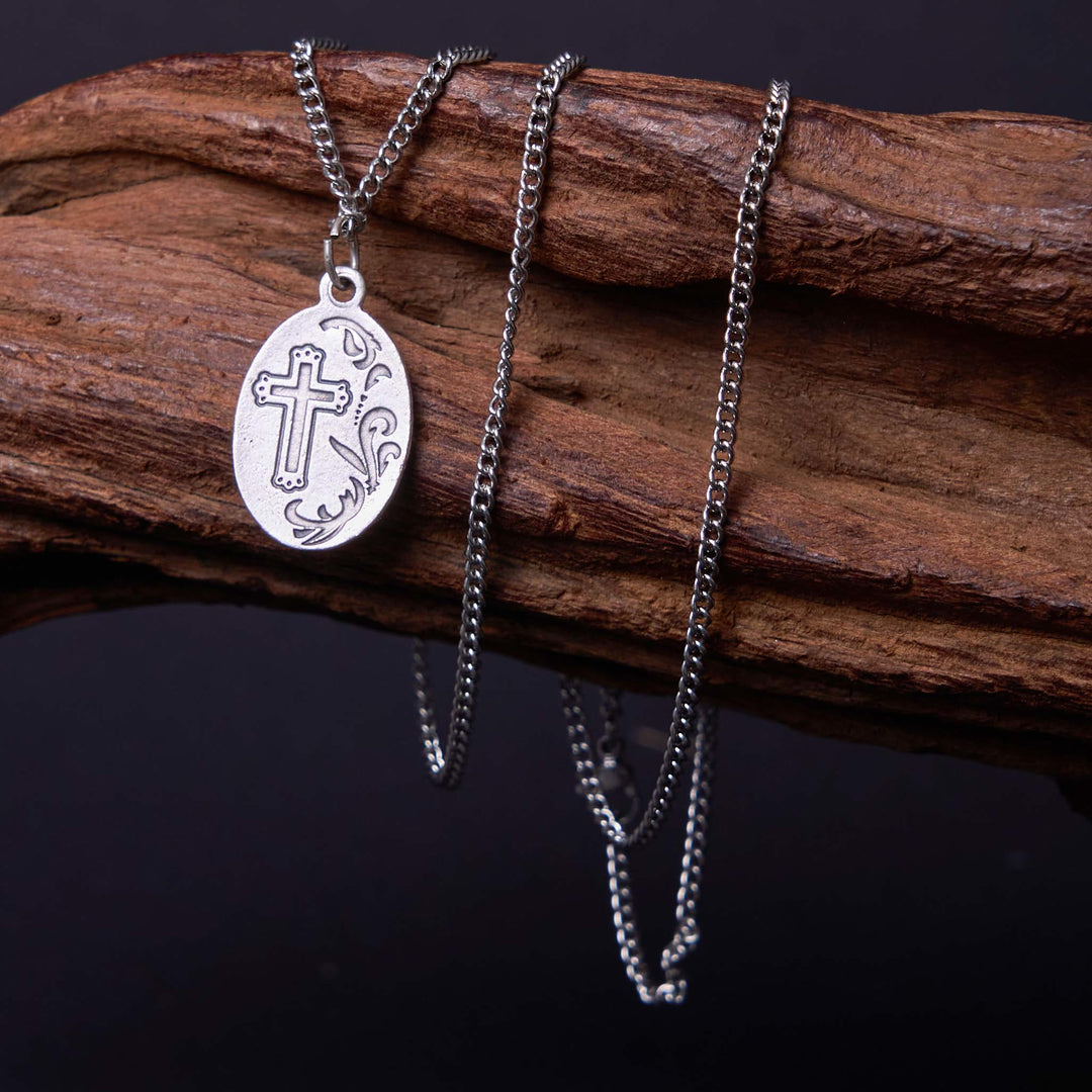 Classic Style Sacred Heart of Jesus Cross Flower Pendant Necklace - image 1