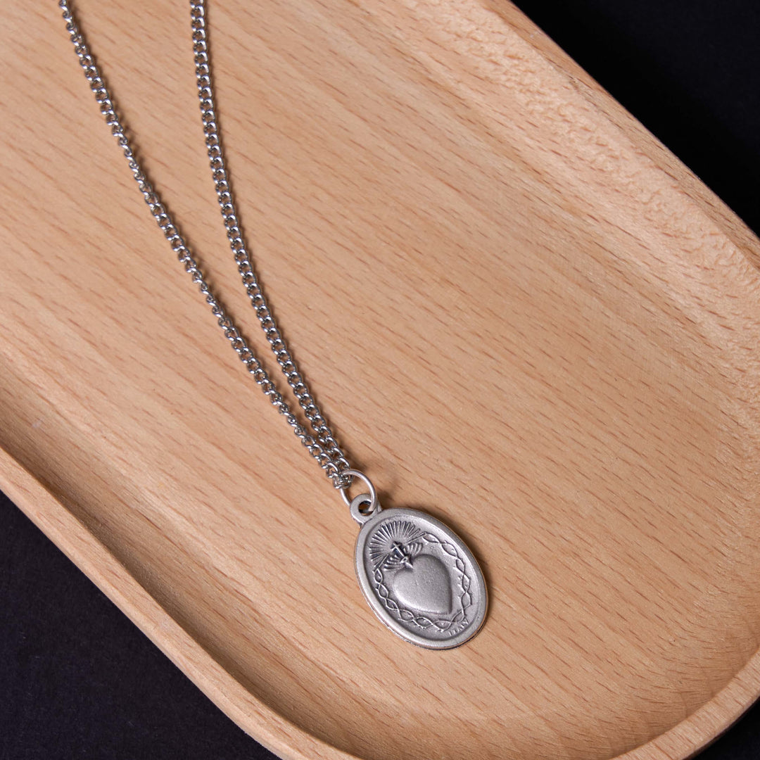 Classic Style Sacred Heart of Jesus Cross Flower Pendant Necklace - image 4