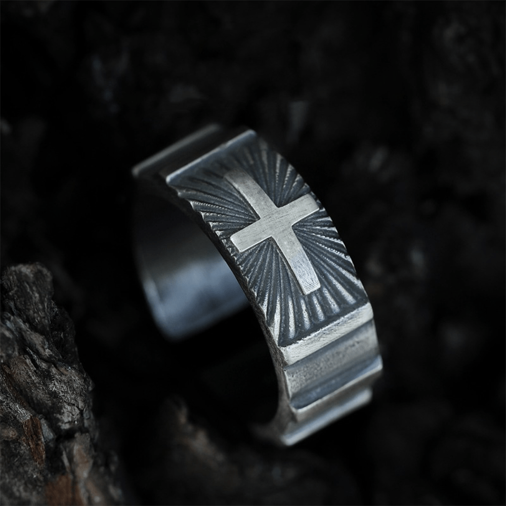 Christian Art Retro Minimalist Style Heavy Metal Cross Adjustable Ring - Adjustable - image 1
