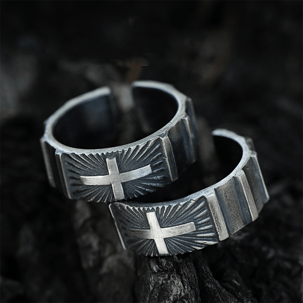 Christian Art Retro Minimalist Style Heavy Metal Cross Adjustable Ring - image 2