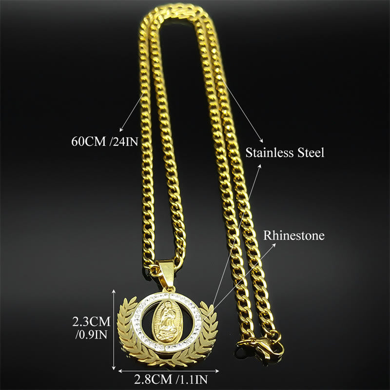 Classic Style Olive Branch with Our Lady of Guadalupe Rhinestones Pendant Necklace - image 6