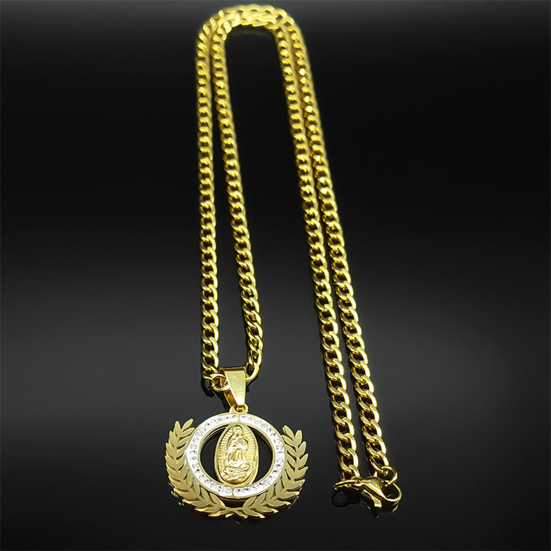Classic Style Olive Branch with Our Lady of Guadalupe Rhinestones Pendant Necklace - image 4