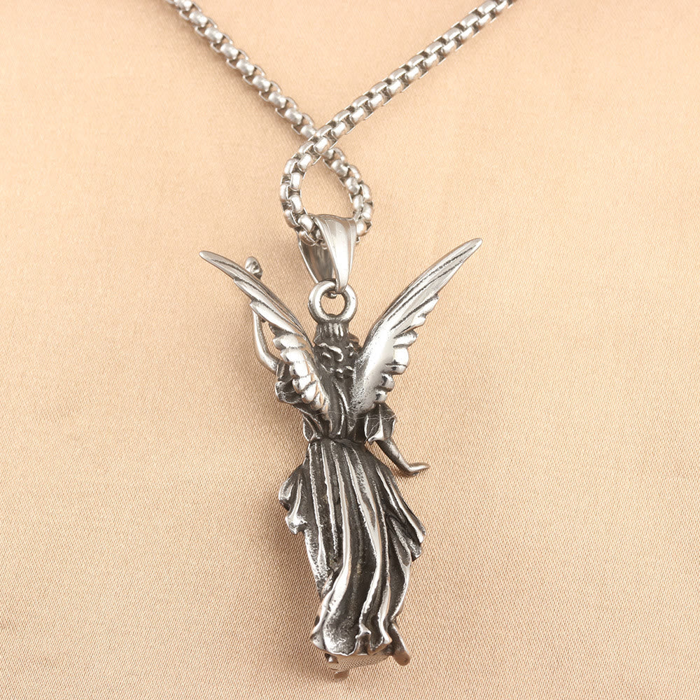 Classic Style Heavenly Protection Guardian Angel Titanium Pendant Necklace - image 2