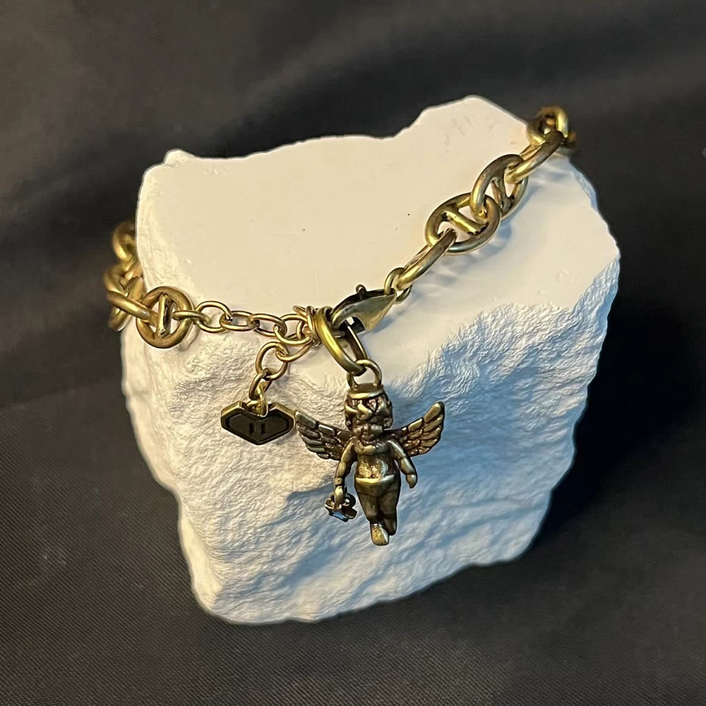 Retro Style Bronze Lucky Star Angel & Heart Cross Bracelet - image 2