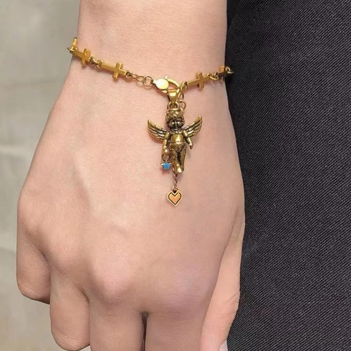 Christianartworkshop Retro Style Bronze Lucky Star Angel & Heart Cross Bracelet - image 2