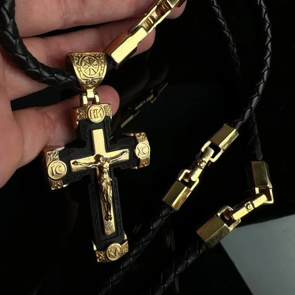 Luxury Style Crucifix Jesus Cross Black-gold Alloy Pendant Necklace - image 2