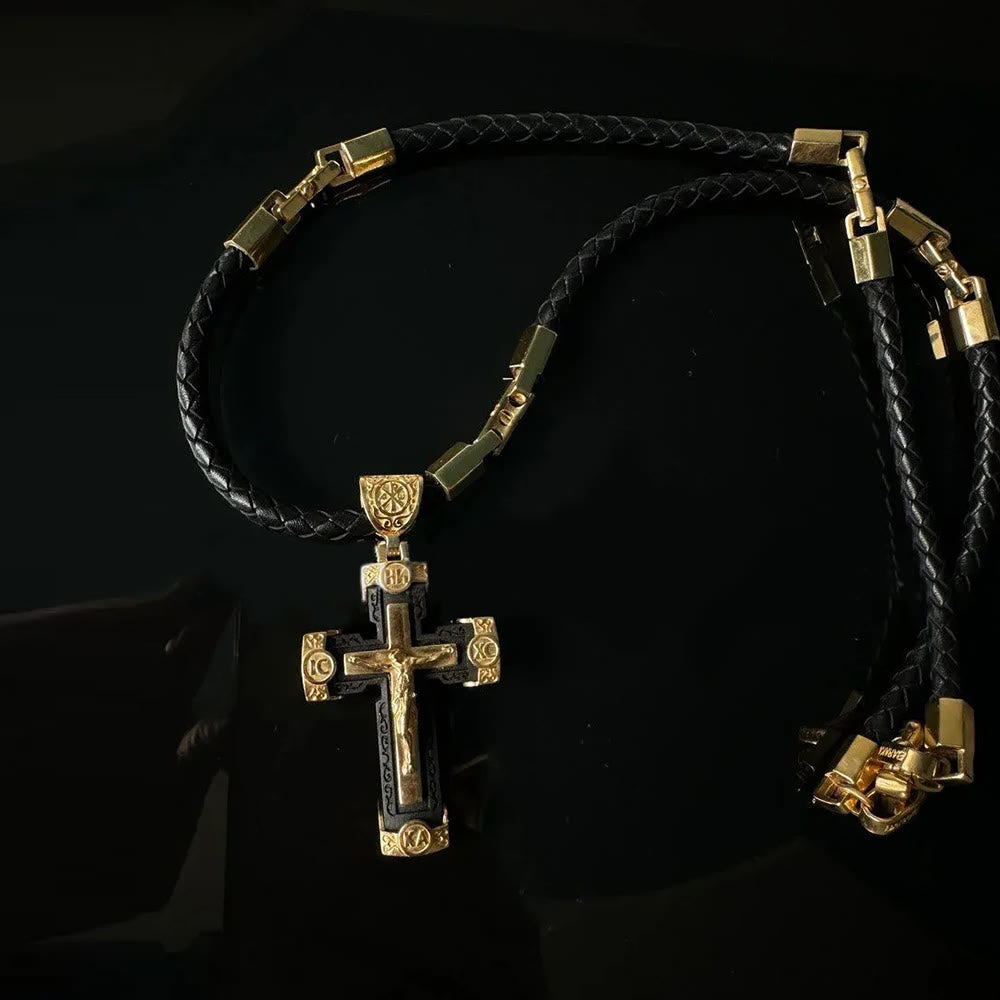 Luxury Style Crucifix Jesus Cross Black-gold Alloy Pendant Necklace - Black - image 1