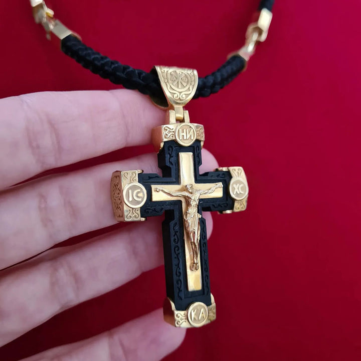 Luxury Style Crucifix Jesus Cross Black-gold Alloy Pendant Necklace - image 3