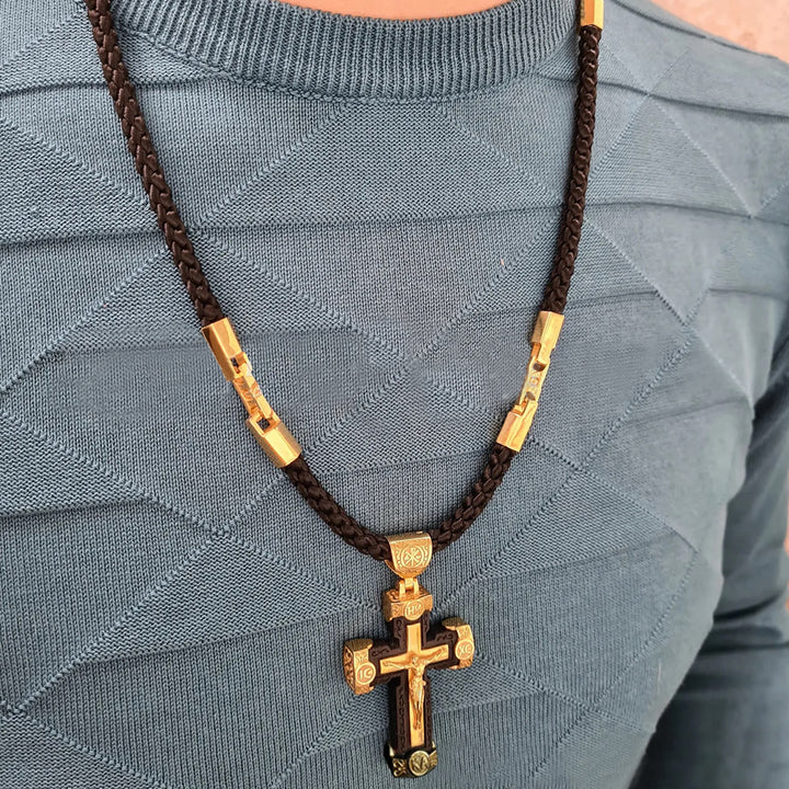 Luxury Style Crucifix Jesus Cross Black-gold Alloy Pendant Necklace - image 4