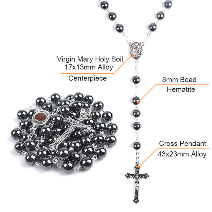 Madonna and Child & Crucifix of 8 mm Round Black Hematite Alloy Chain Rosary - image 5