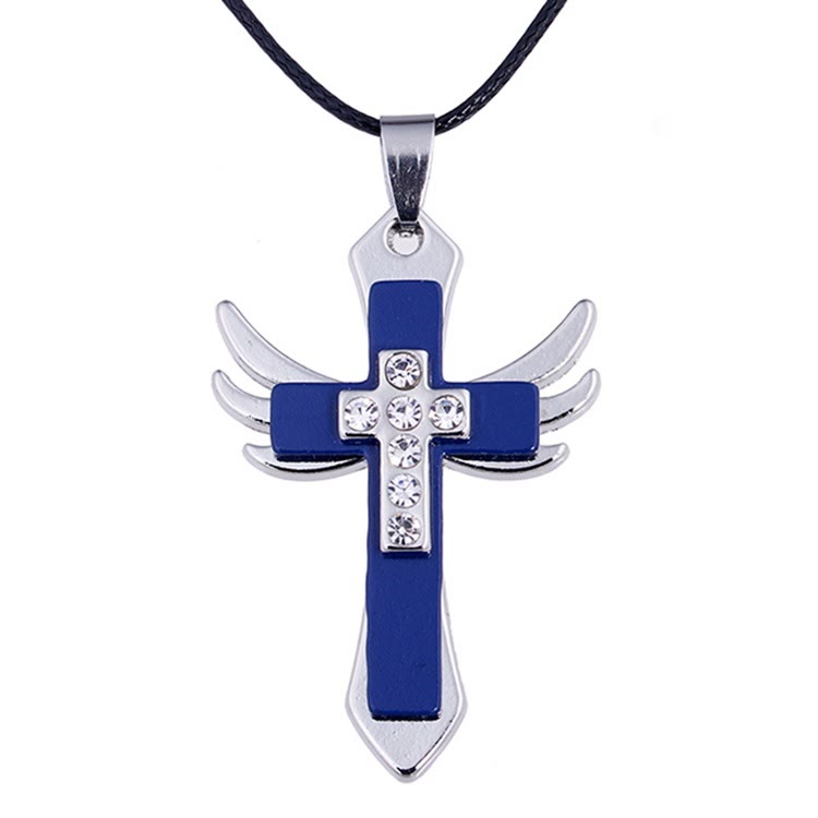 Minimalist Style Cross Angel Wings Glossy Rhinestones Pendant Necklace - image 5