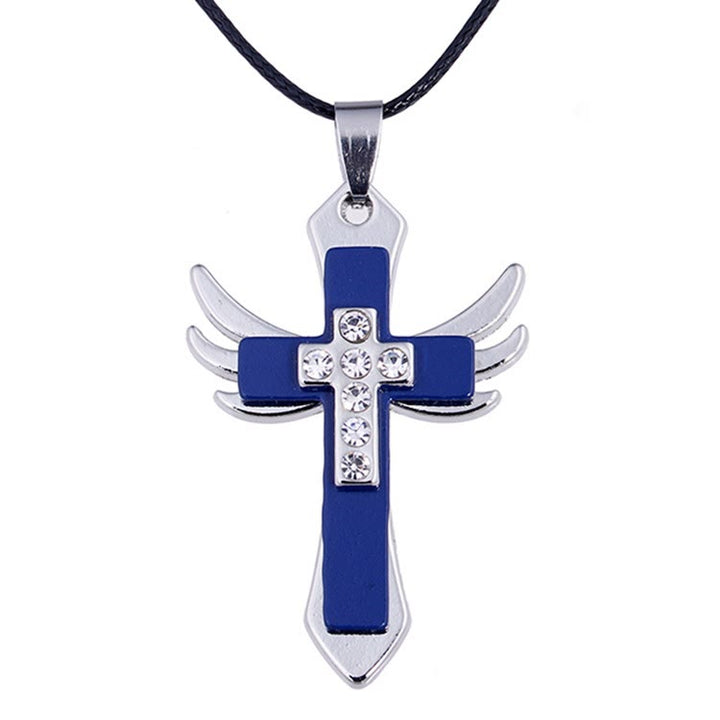 Minimalist Style Cross Angel Wings Glossy Rhinestones Pendant Necklace - image 5
