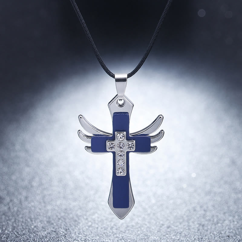 Minimalist Style Cross Angel Wings Glossy Rhinestones Pendant Necklace - image 2