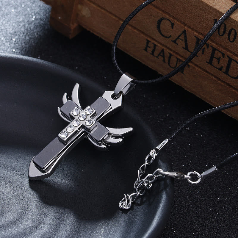 Minimalist Style Cross Angel Wings Glossy Rhinestones Pendant Necklace - image 4