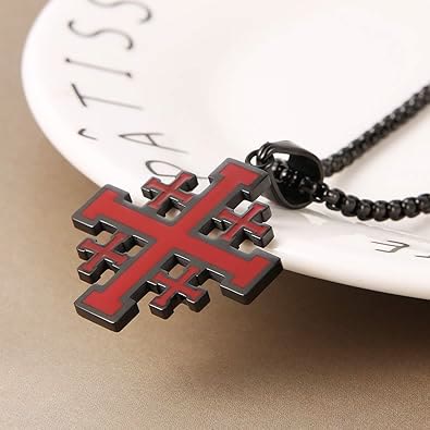 Christianartworkshop Hip-hop Style Jerusalem Cross Titanium Steel Pendant Necklace - Black with chain - image 1