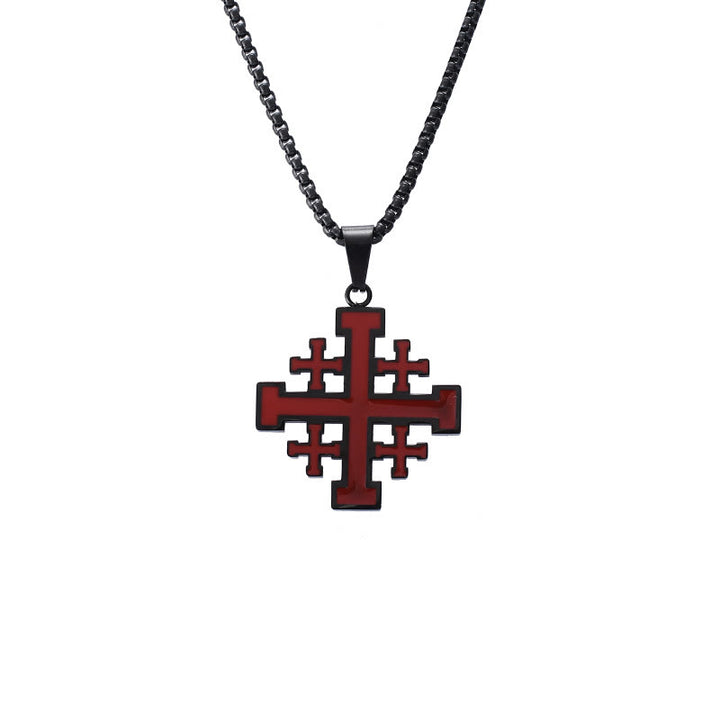 Hip-hop Style Jerusalem Cross Titanium Steel Pendant Necklace - image 5