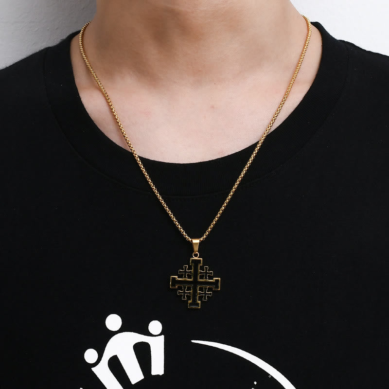 Hip-hop Style Jerusalem Cross Titanium Steel Pendant Necklace - image 4