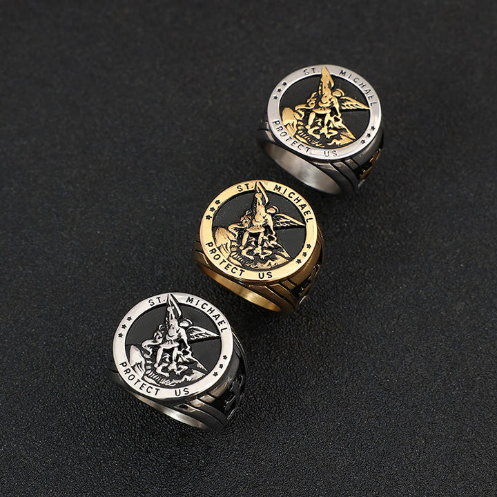 Christianartworkshop Retro Style Archangel Michael Titanium Steel Ring - image 2