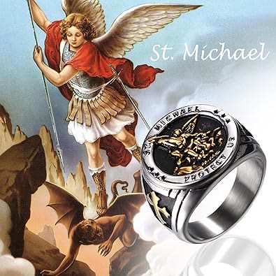 Christianartworkshop Retro Style Archangel Michael Titanium Steel Ring - image 1