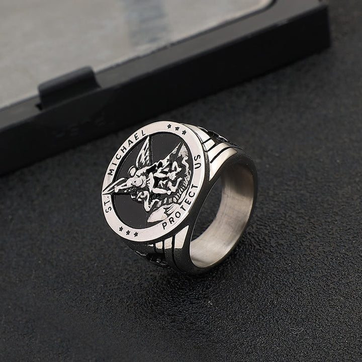 Christianartworkshop Retro Style Archangel Michael Titanium Steel Ring - Silver - US13 - image 4