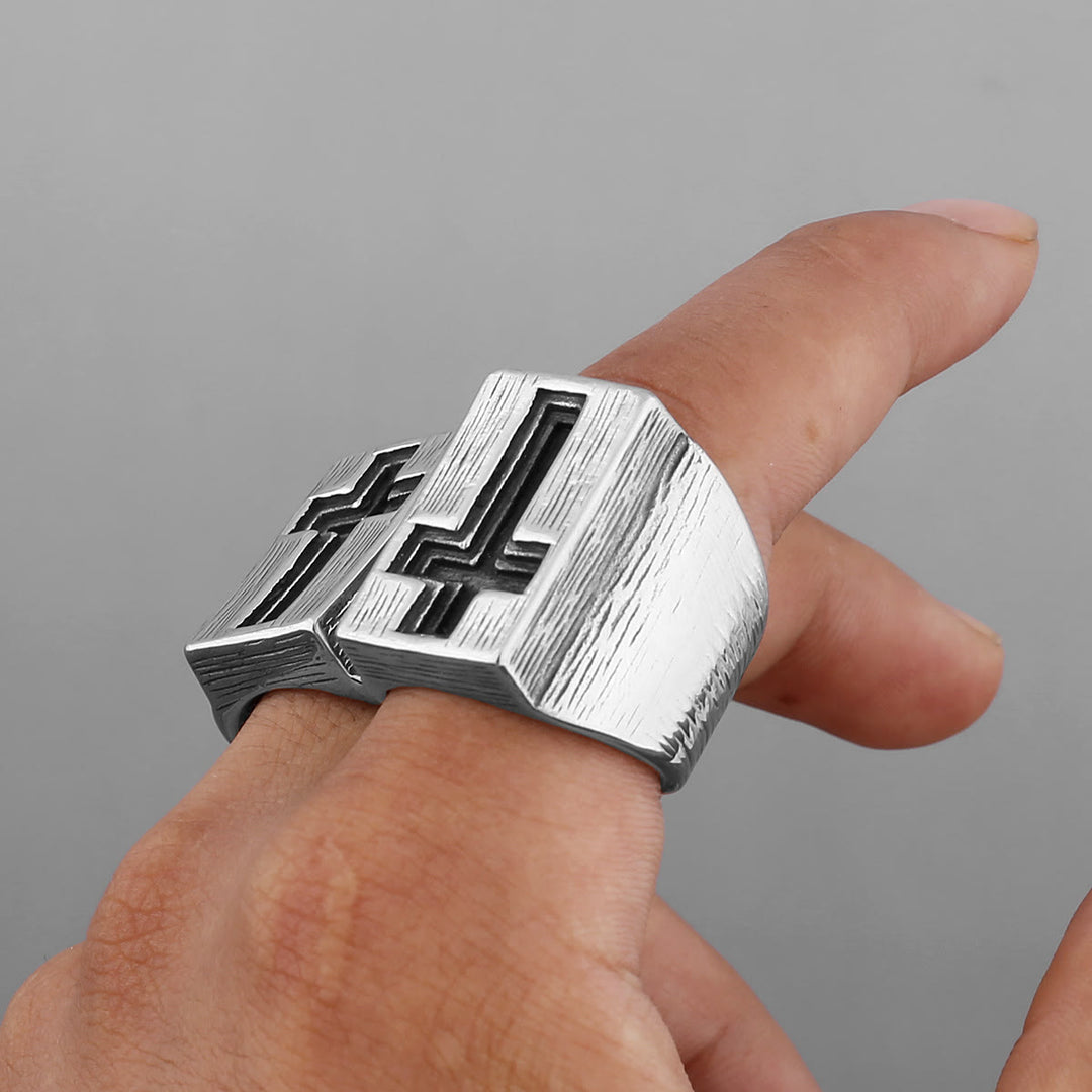 Retro Minimalist Style Broadside Cross Ring - image 6