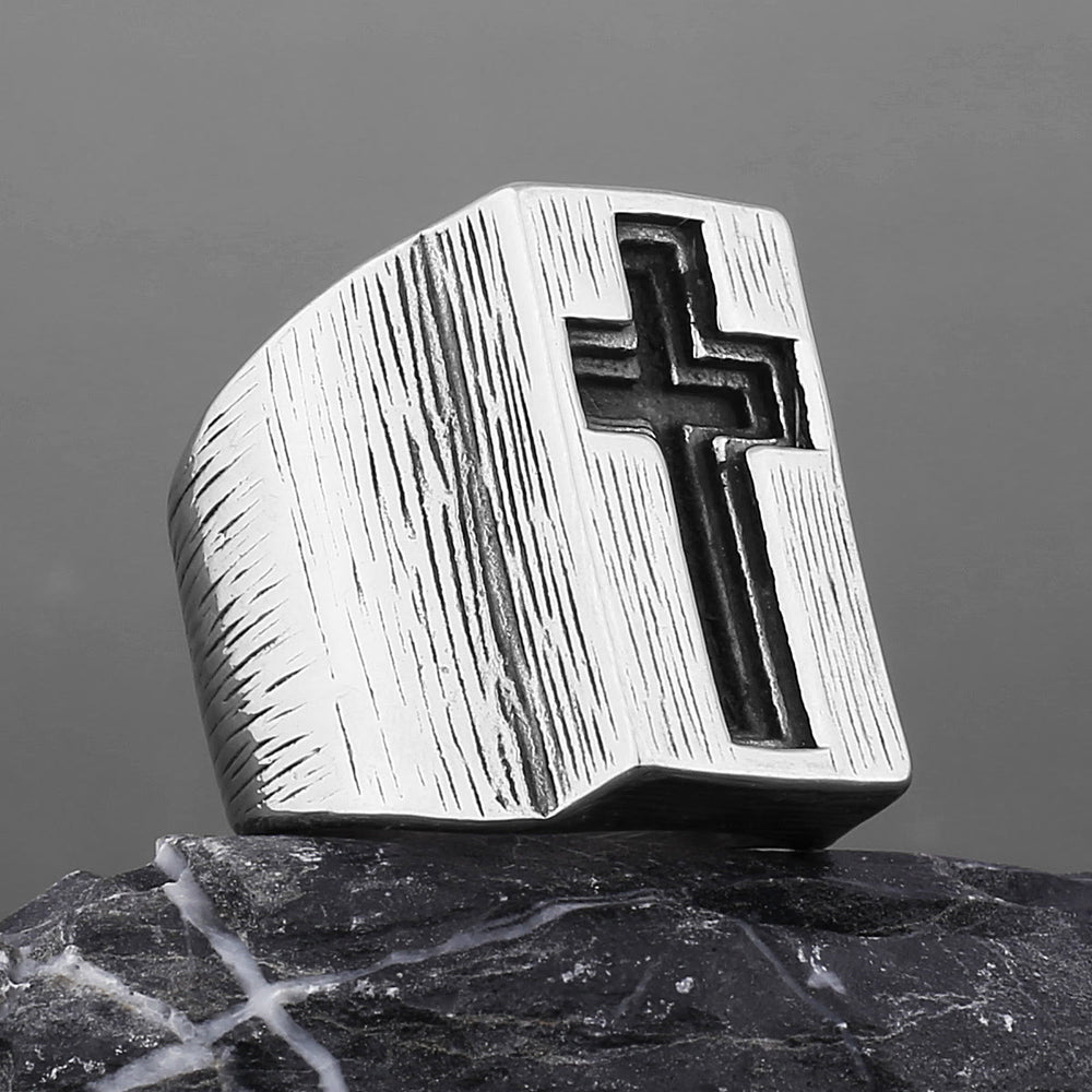 Retro Minimalist Style Broadside Cross Ring - image 2