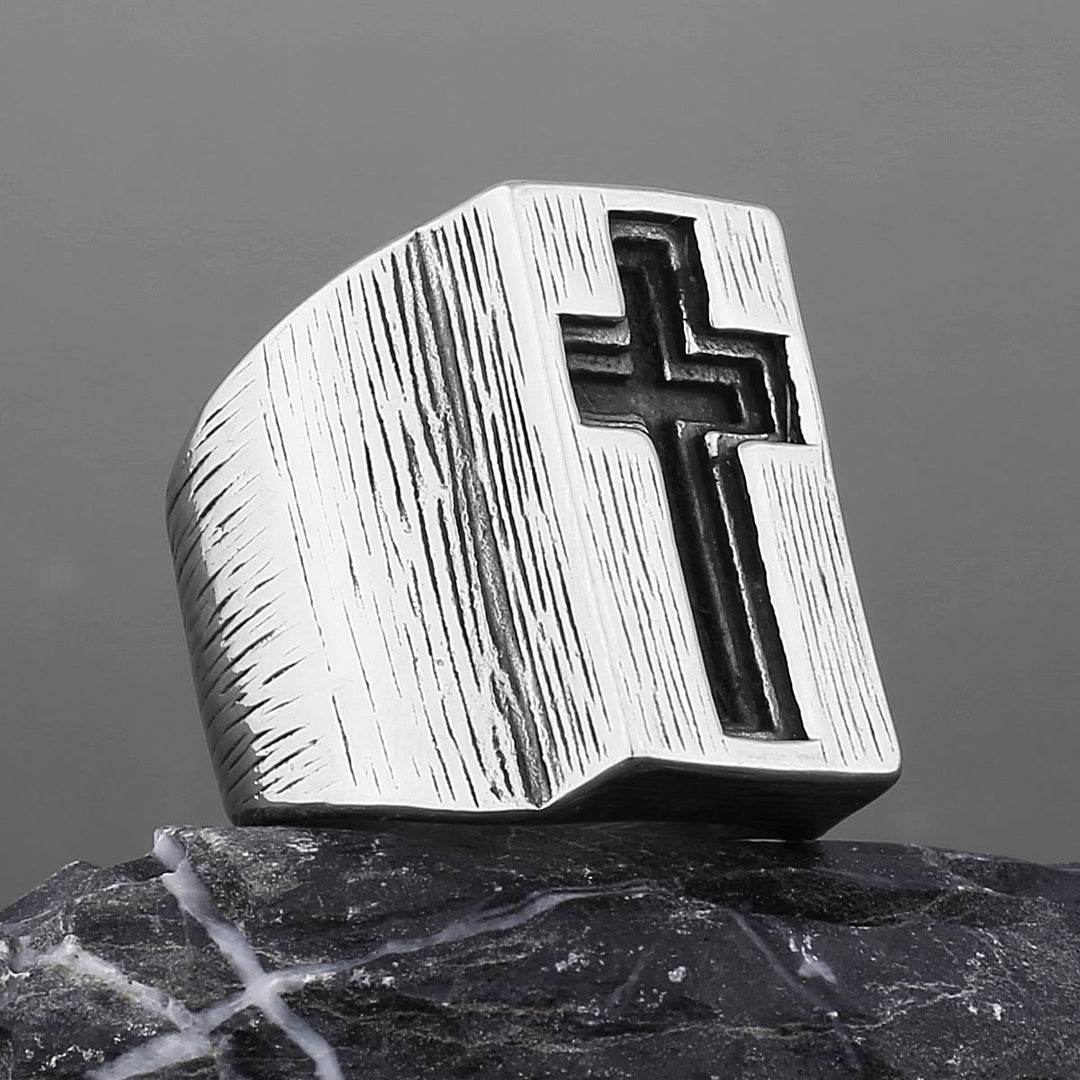 Retro Minimalist Style Broadside Cross Ring - image 2